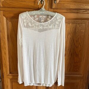LC Lauren Conrad Ivory Long Sleeve Top with Sheer Floral Yoke